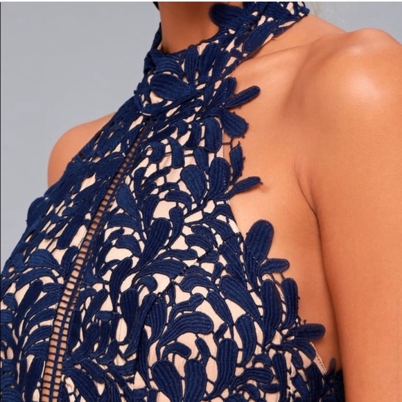 Lulus Divine Destiny Navy Blue Lace Halter Midi Dress Size 2 - Picture 2 of 3